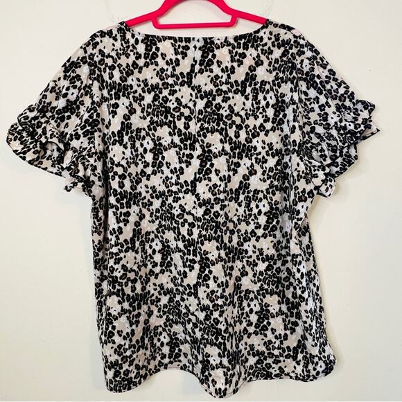 Lane Bryant Animal Print Blouse Sz 16 Ruffle Sleeves Mobwife Edgy Feminine - Picture 2 of 8